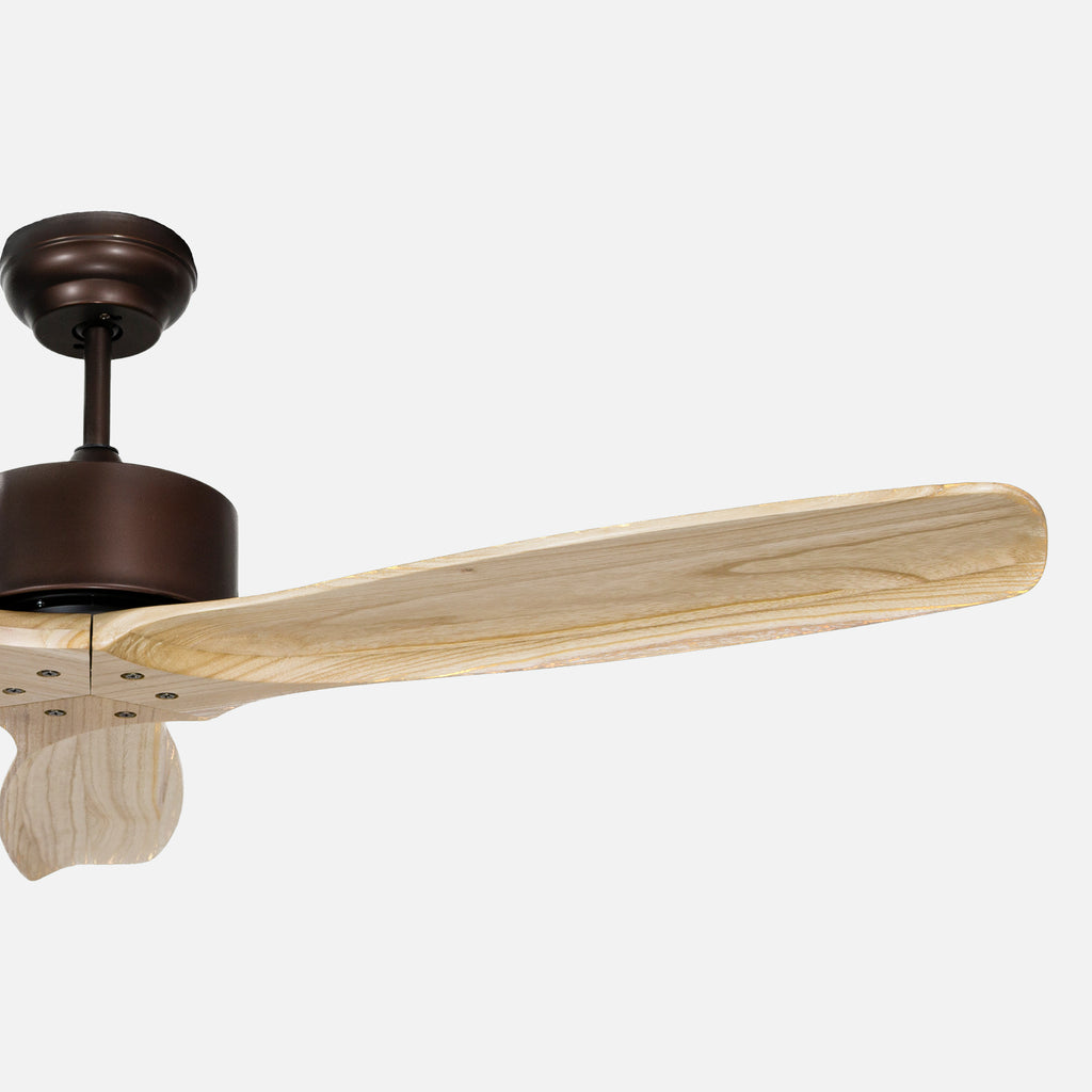 Hardwood Black Motor Brown Blade Unlit Remote Controlled 132cm Ceiling Fan