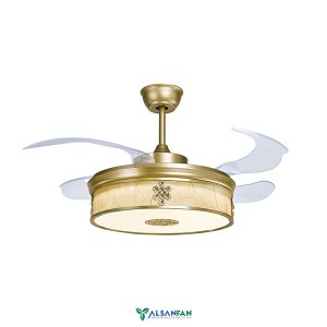 Laleli Sarı Motorlu Şeffaf Kanatlı Aydınlatmalı Uzaktan Kumandalı 107cm Tavan Vantilatörü